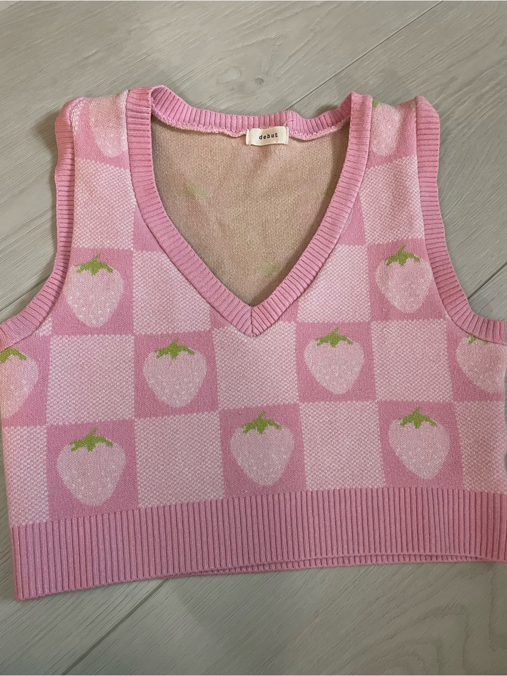 Pink Strawberry Knit Cropped Sweater Vest - Picture 1 of 5